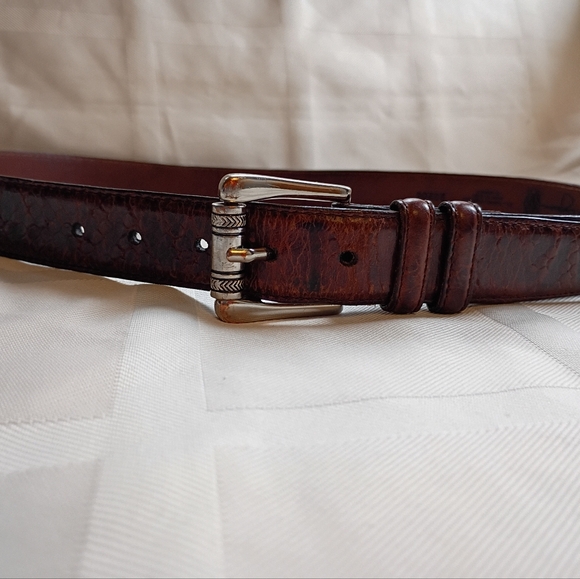 Men Sz 85/34 Martin Dingman Tanned Cowhide Brown Leather Alligator Embossed Belt